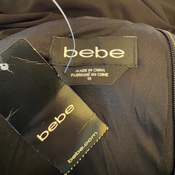 NWT Bebe Black w White Lace Formal Maxi Gown Mesh Cutouts Train - Picture 11 of 15